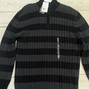 XG Premium Knit Sweater Boys XL 18-20 1/4 Zip Mock Neck Black Grey Striped